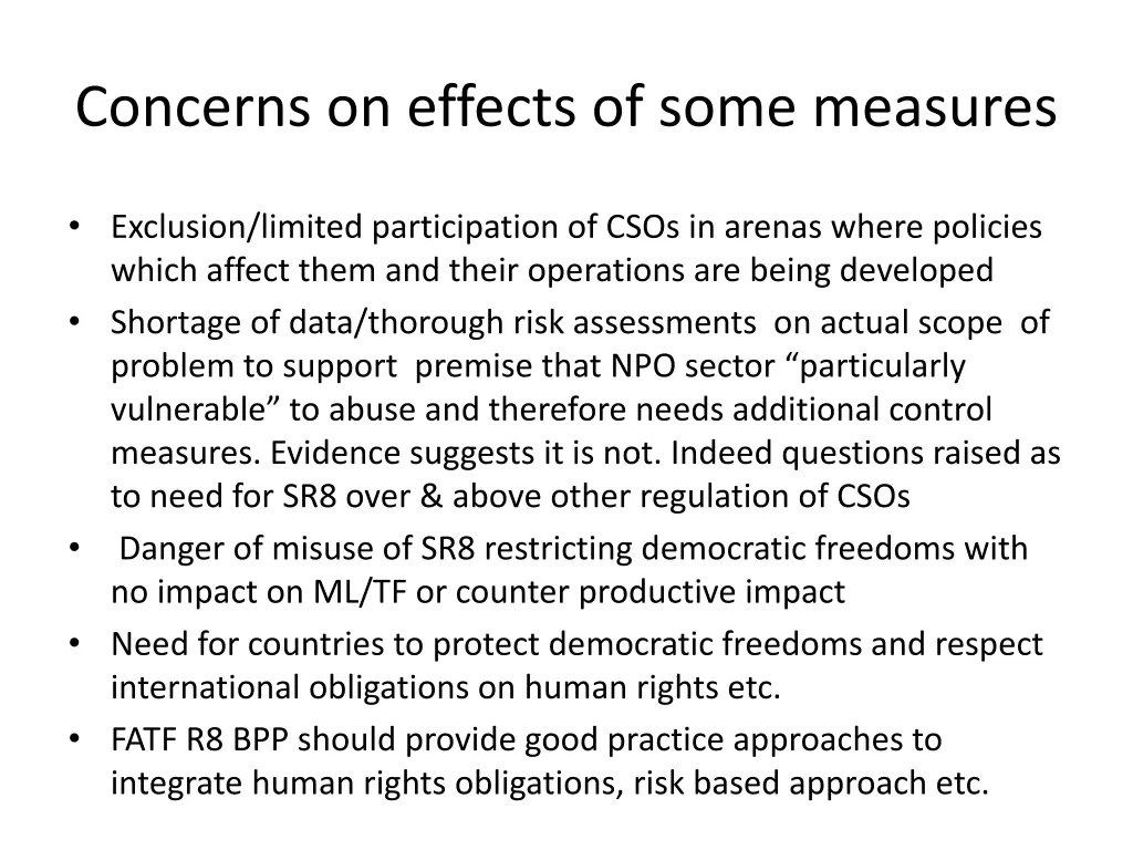 concerns on effects of some measures