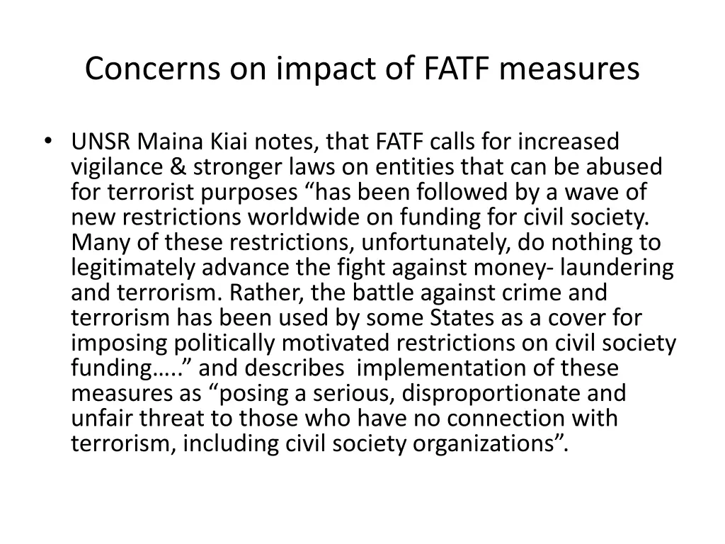 concerns on impact of fatf measures