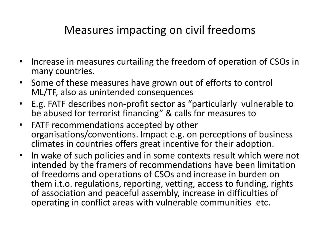 measures impacting on civil freedoms