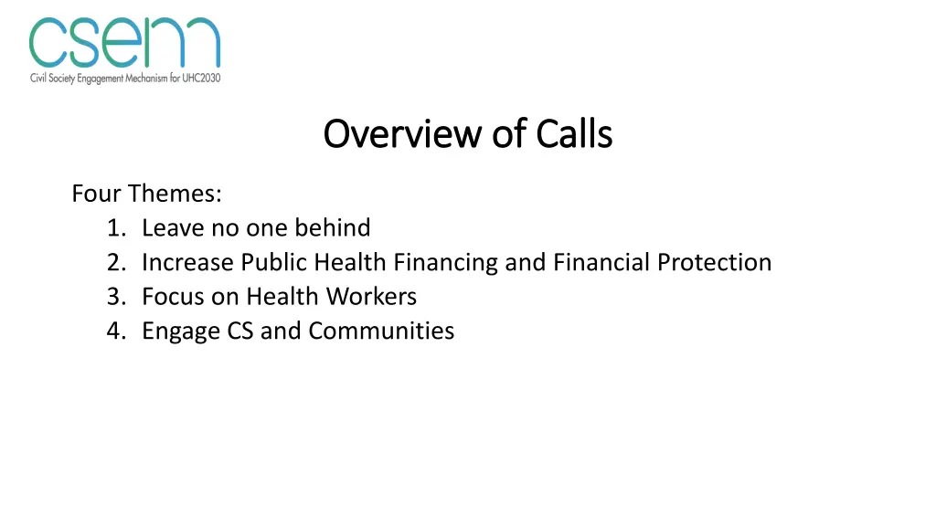 overview of calls overview of calls
