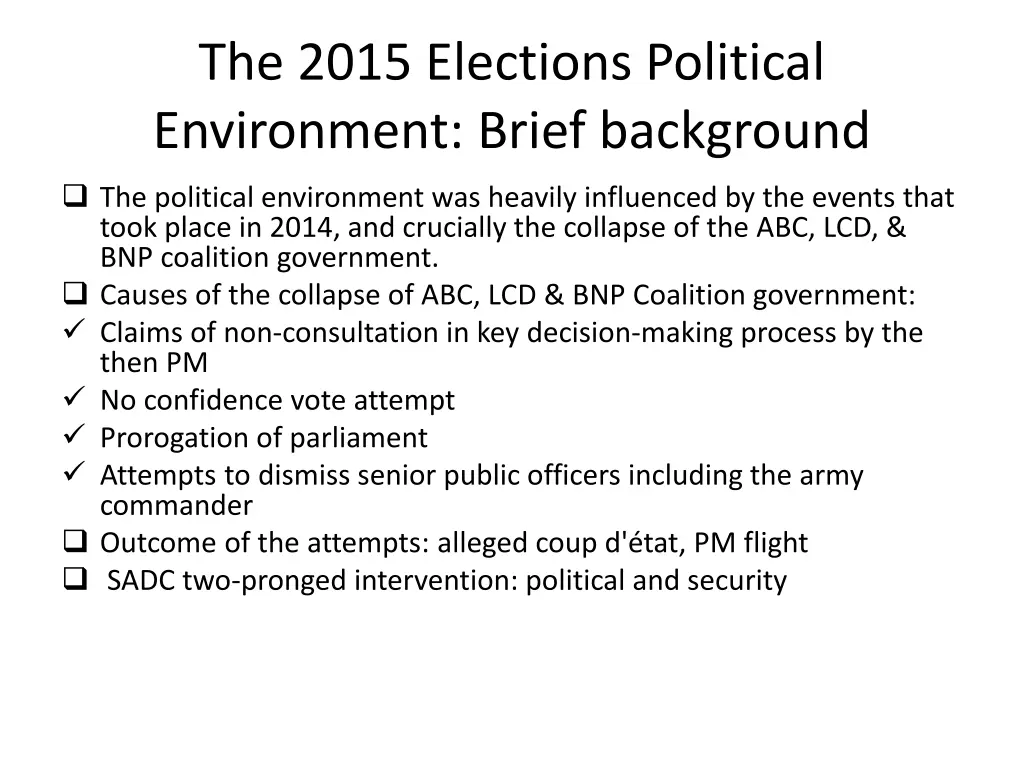 the 2015 elections political environment brief