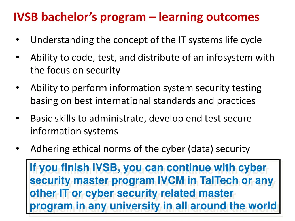 ivsb bachelor s program learning outcomes