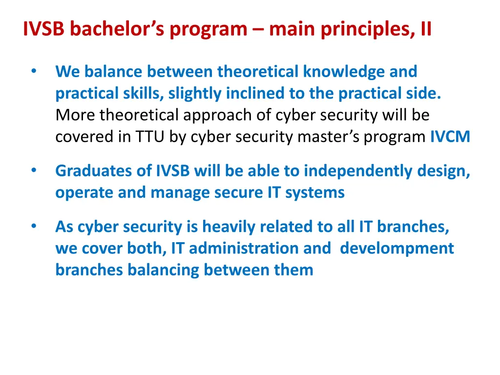 ivsb bachelor s program main principles ii
