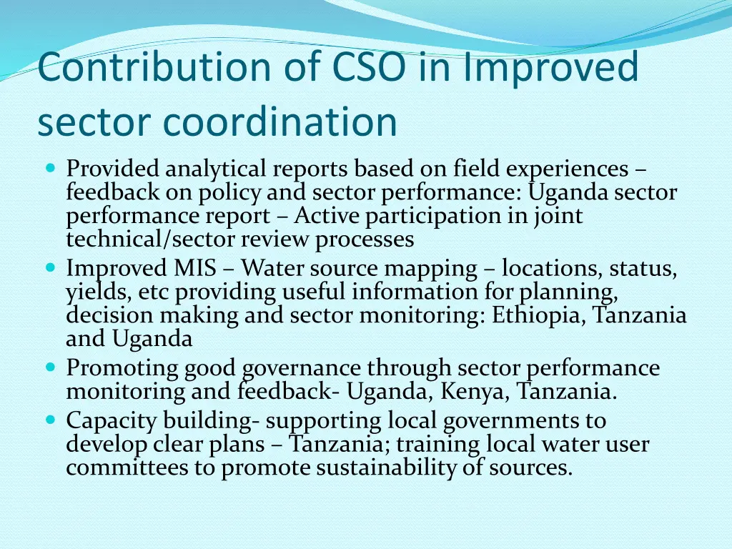 contribution of cso in improved sector