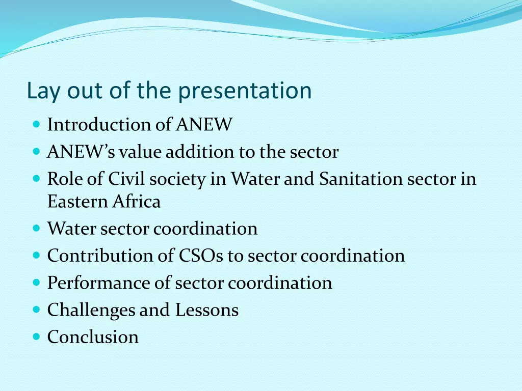 lay out of the presentation