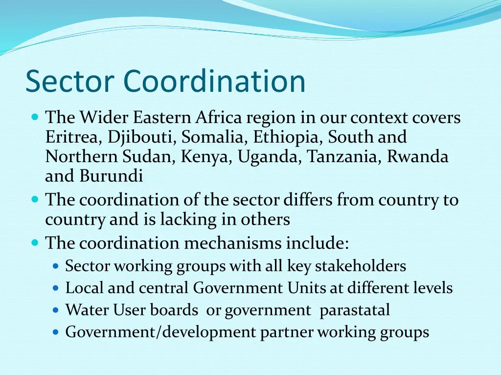 sector coordination the wider eastern africa
