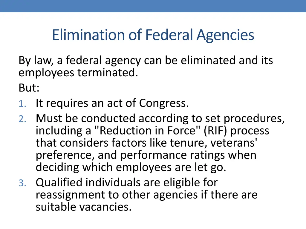 elimination of federal agencies