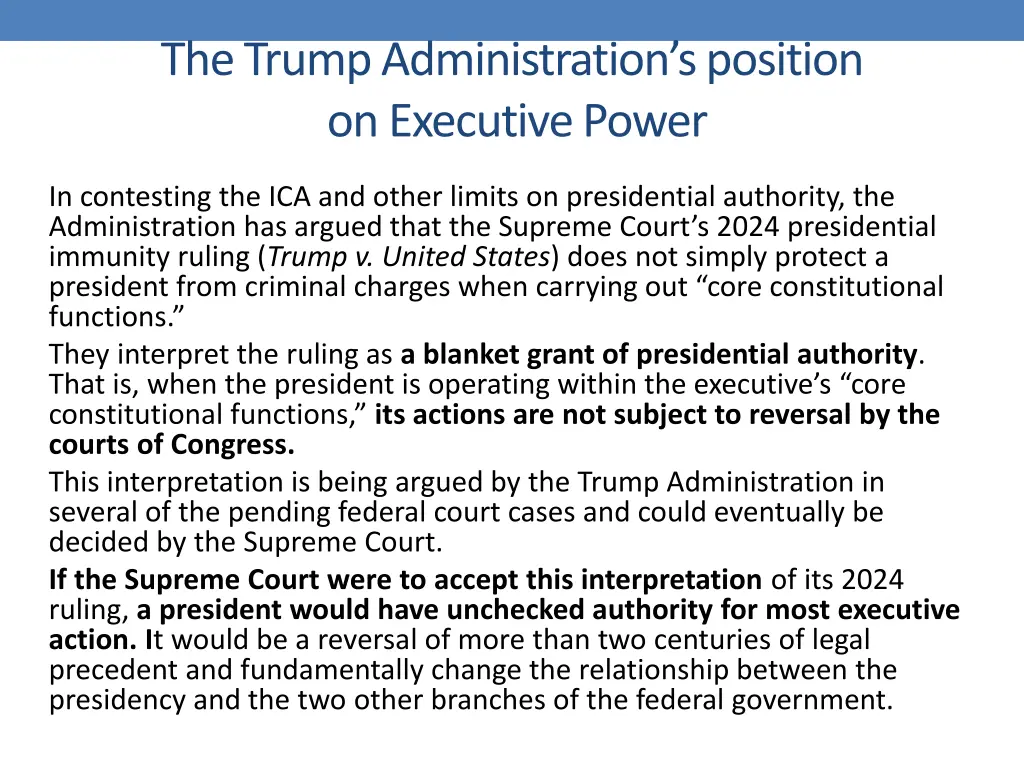 the trump administration s position on executive