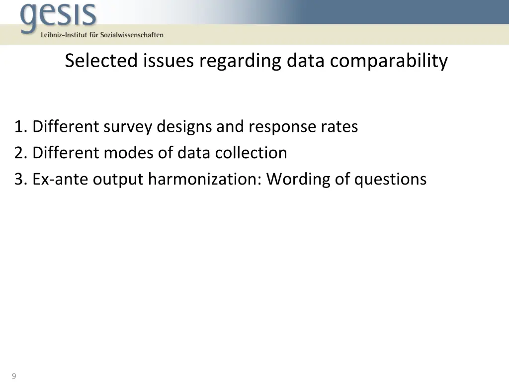 selected issues regarding data comparability