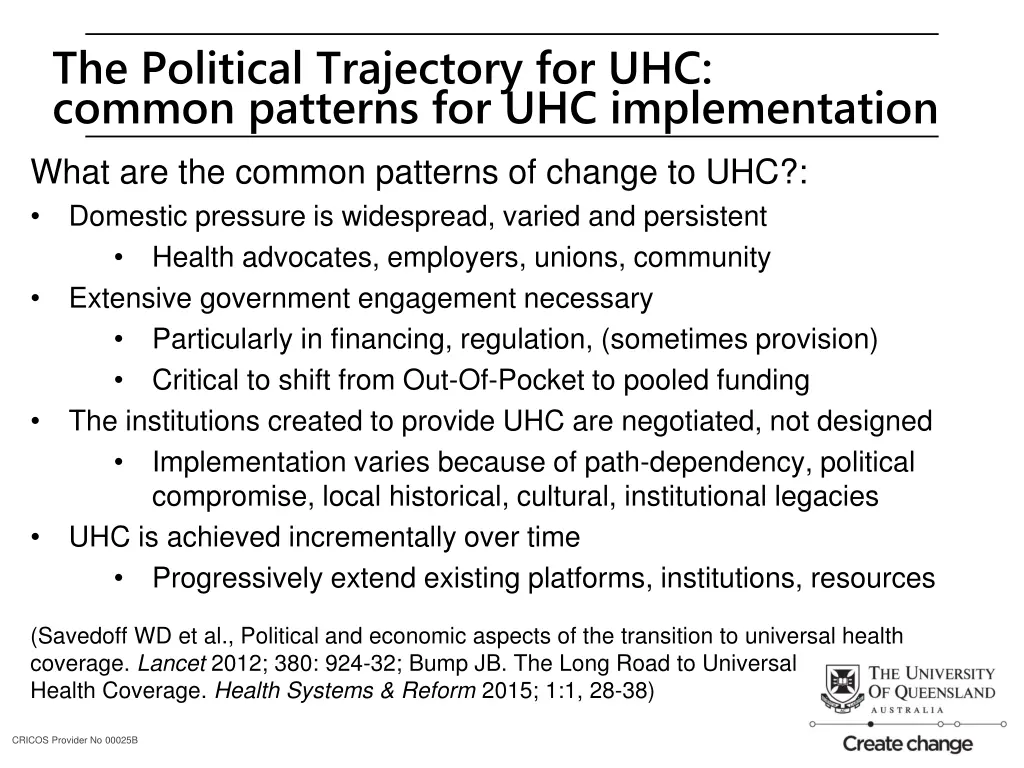 the political trajectory for uhc common patterns