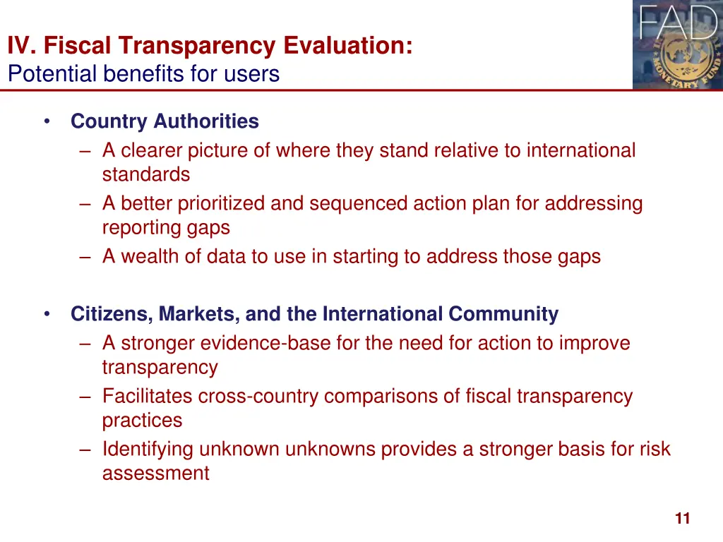 iv fiscal transparency evaluation potential