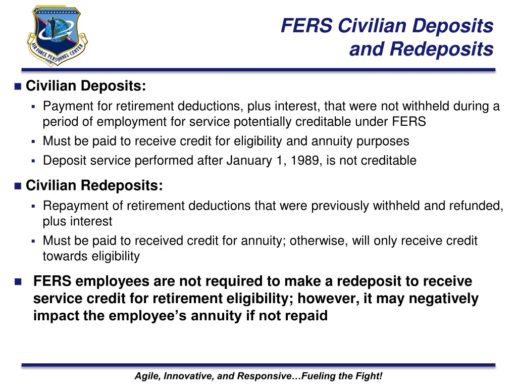 fers civilian deposits and redeposits