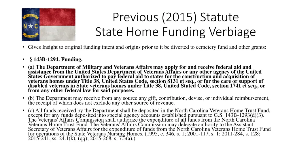previous 2015 statute state home funding verbiage