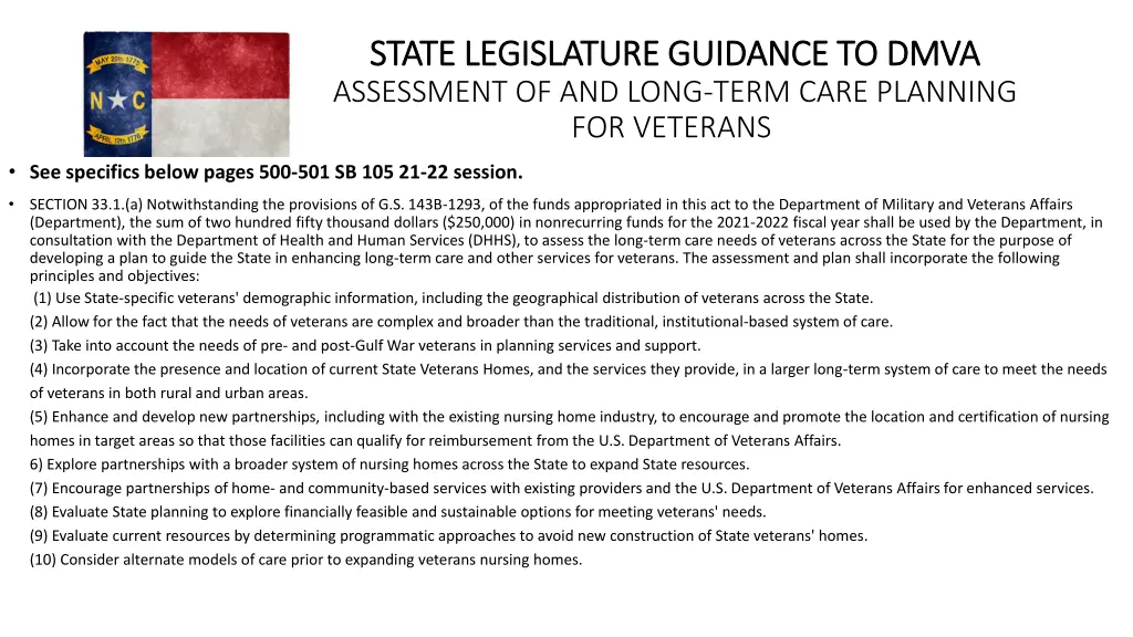 state legislature guidance to dmva state