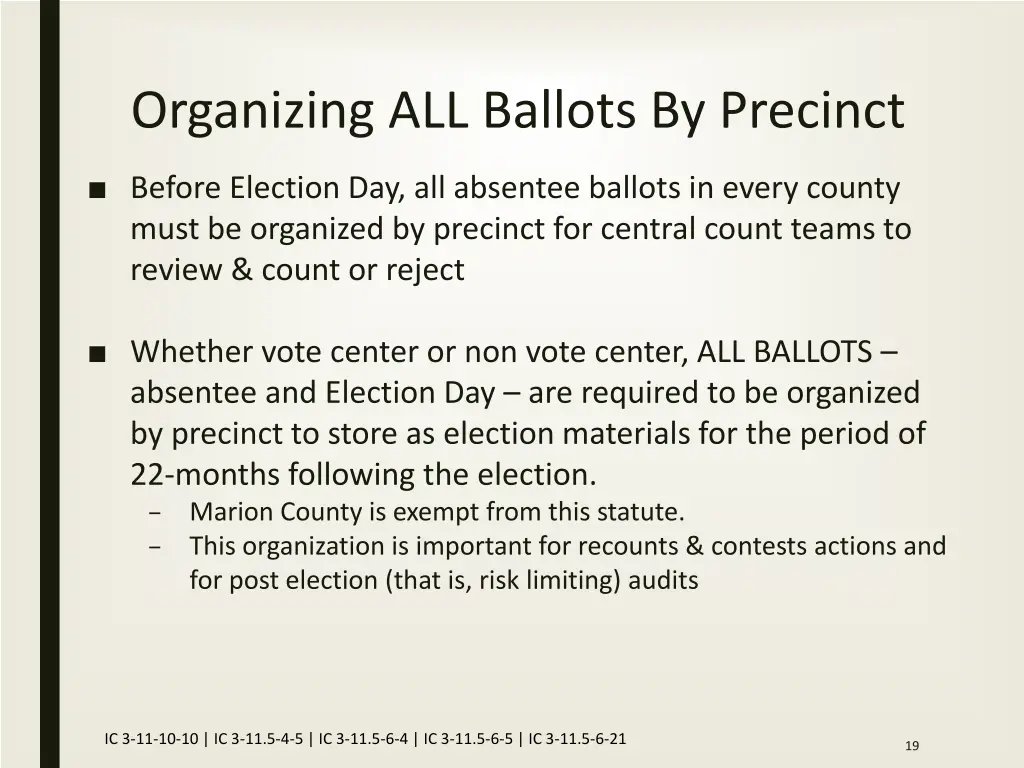 organizing all ballots by precinct