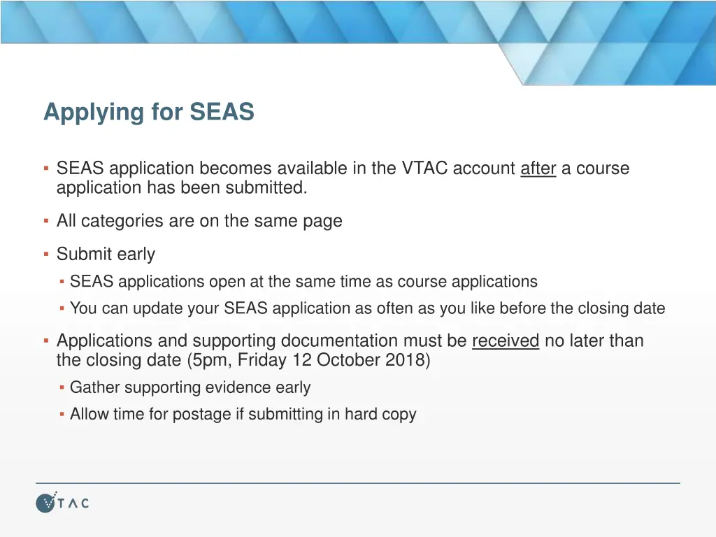 applying for seas