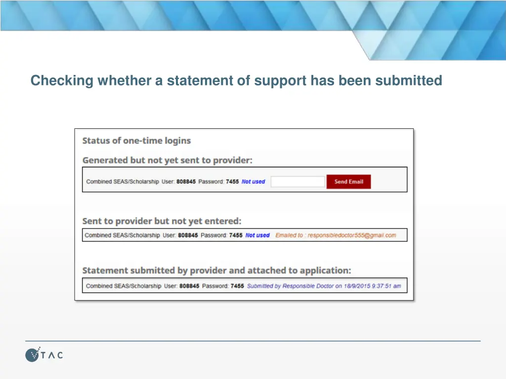 checking whether a statement of support has been