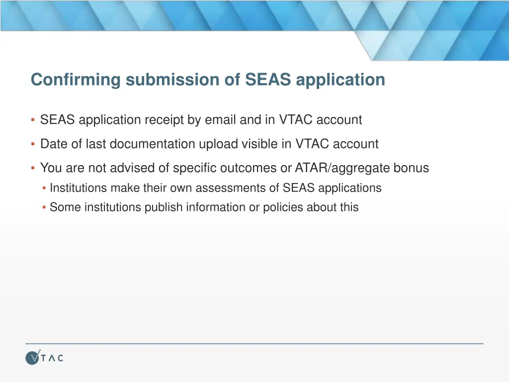 confirming submission of seas application