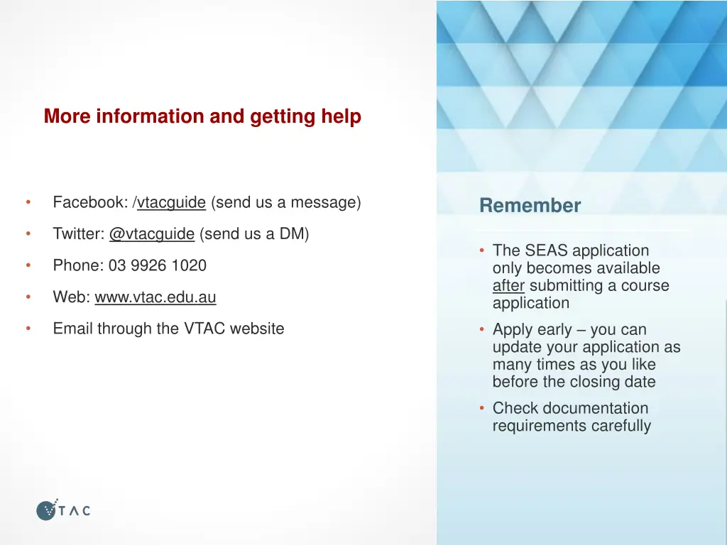 more information and getting help