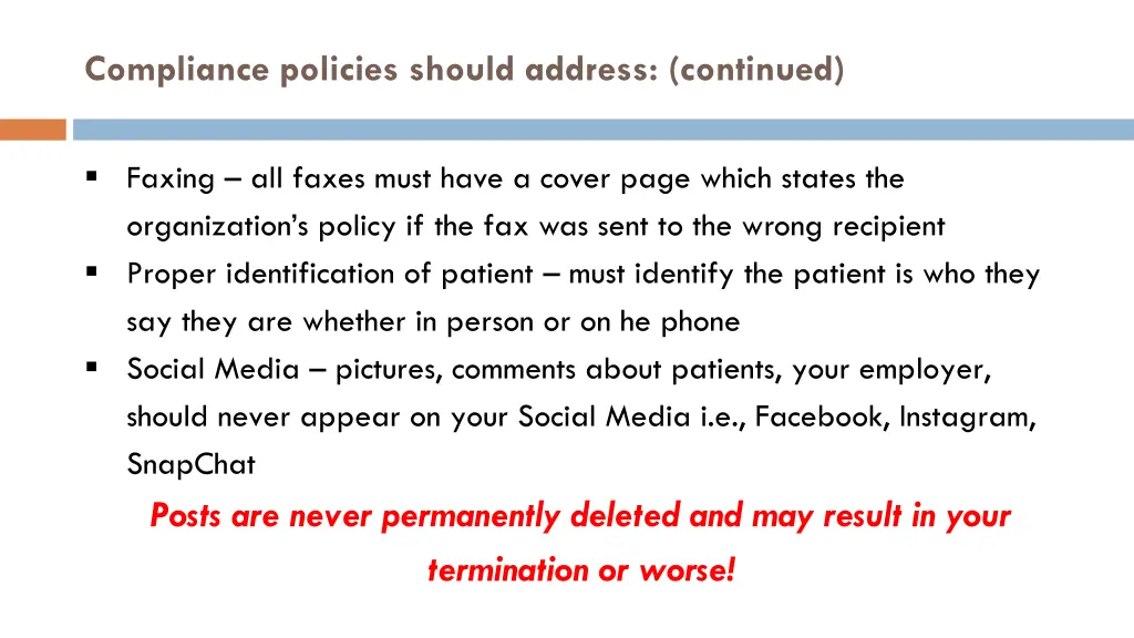 compliance policies should address continued 2