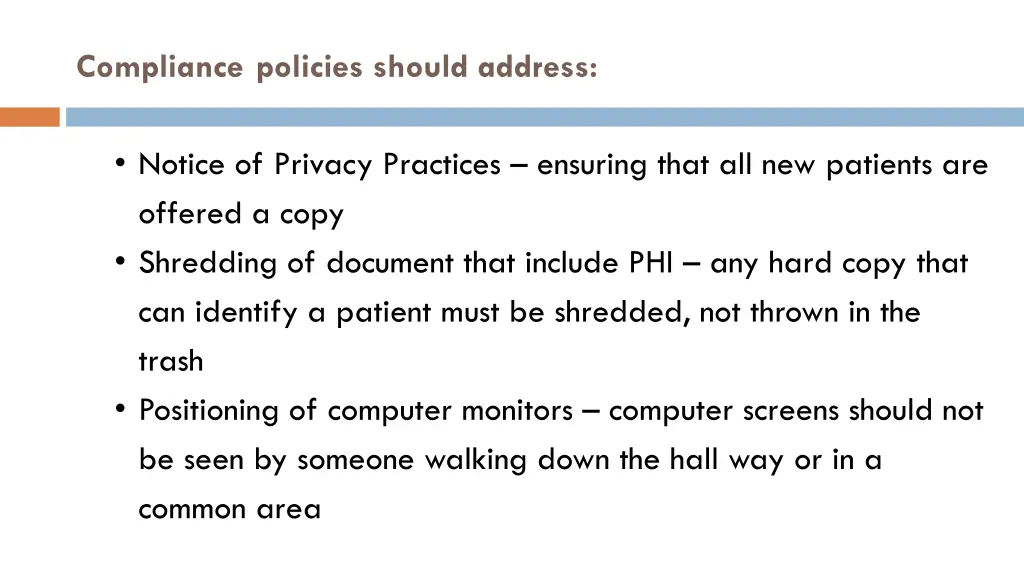 compliance policies should address