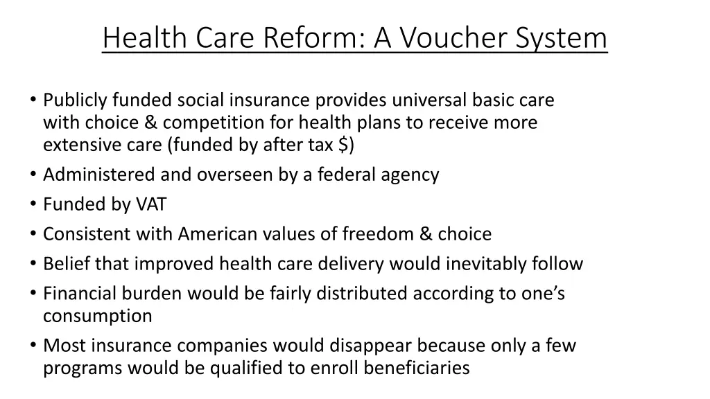 health care reform a voucher system