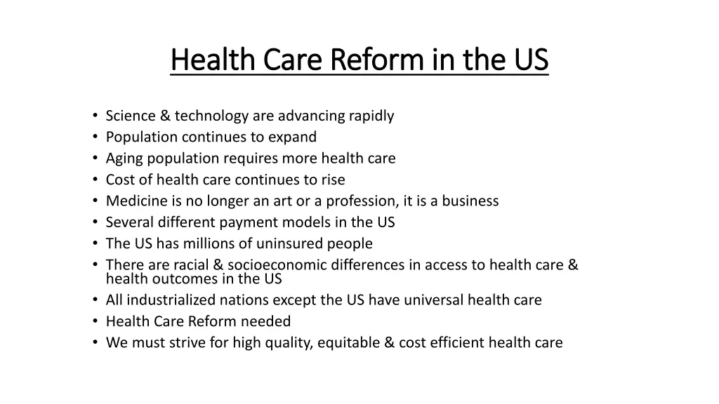 health care reform in the us health care reform