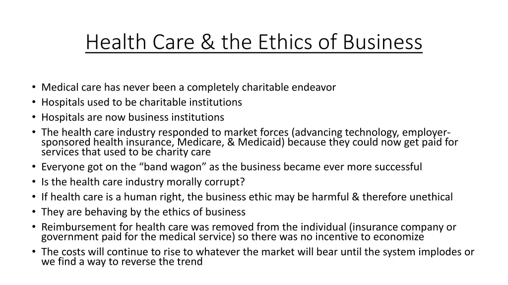 health care the ethics of business