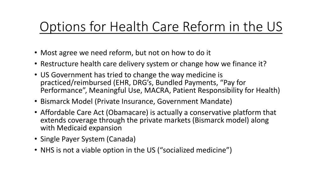 options for health care reform in the us