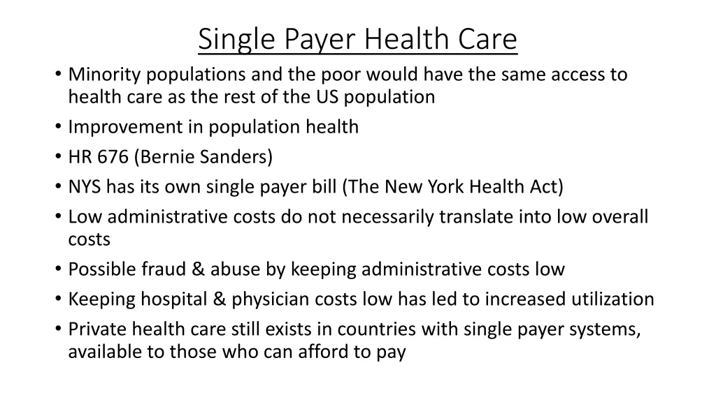 single payer health care minority populations