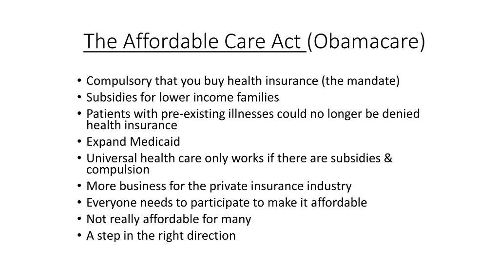 the affordable care act obamacare