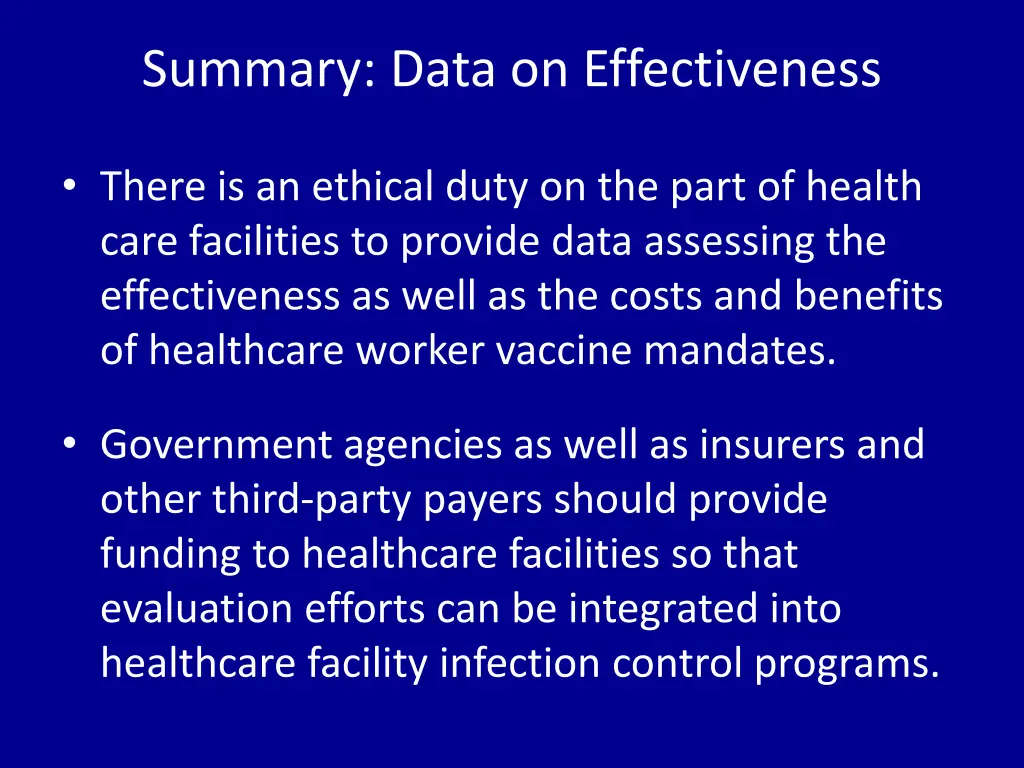 summary data on effectiveness