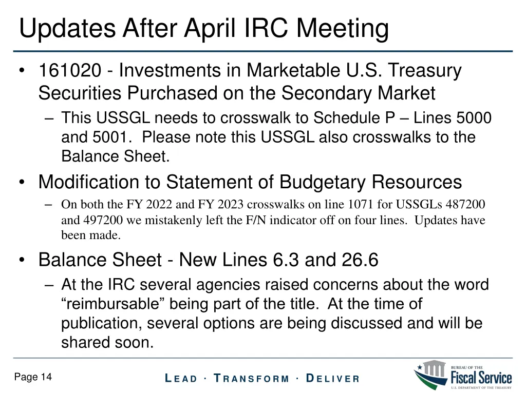 updates after april irc meeting 1
