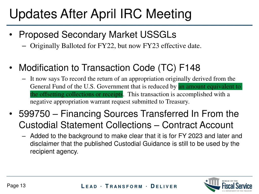 updates after april irc meeting