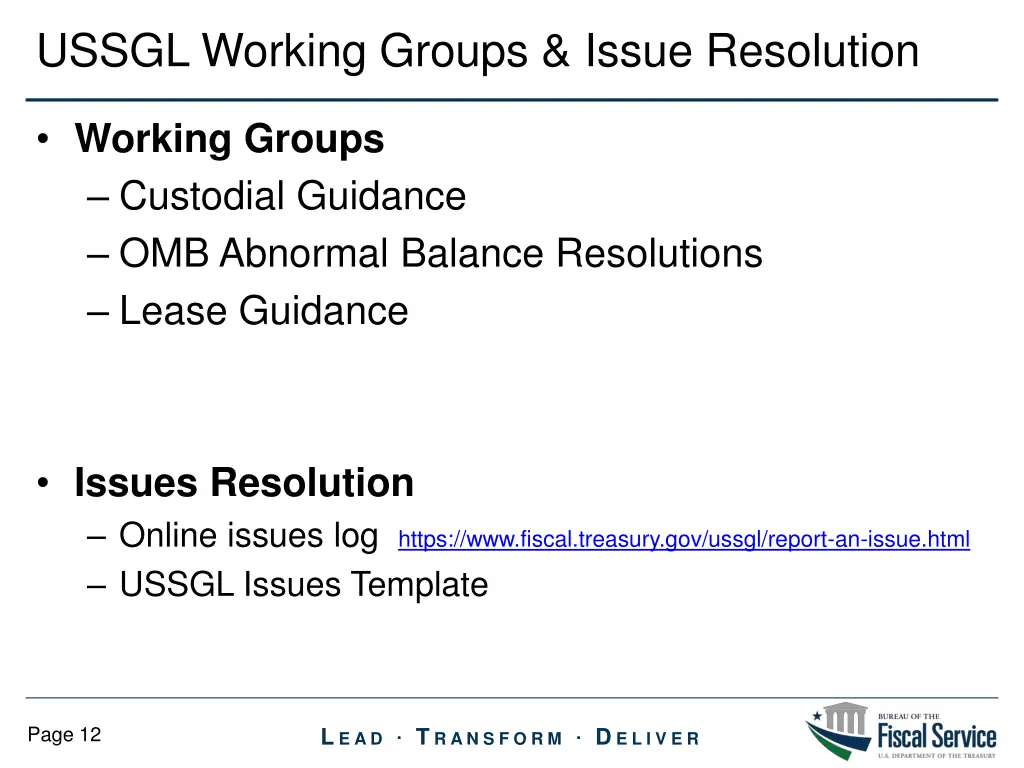 ussgl working groups issue resolution