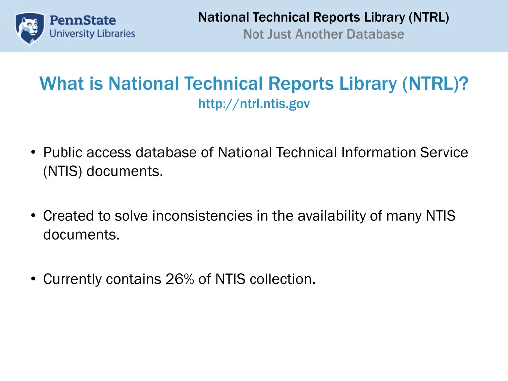 national technical reports library ntrl not just 1