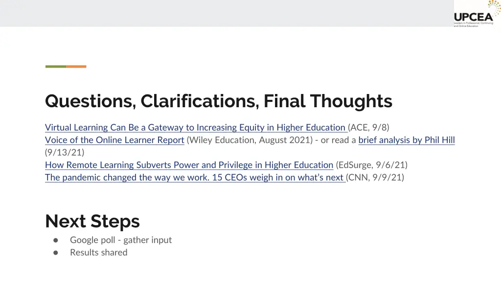 questions clarifications final thoughts