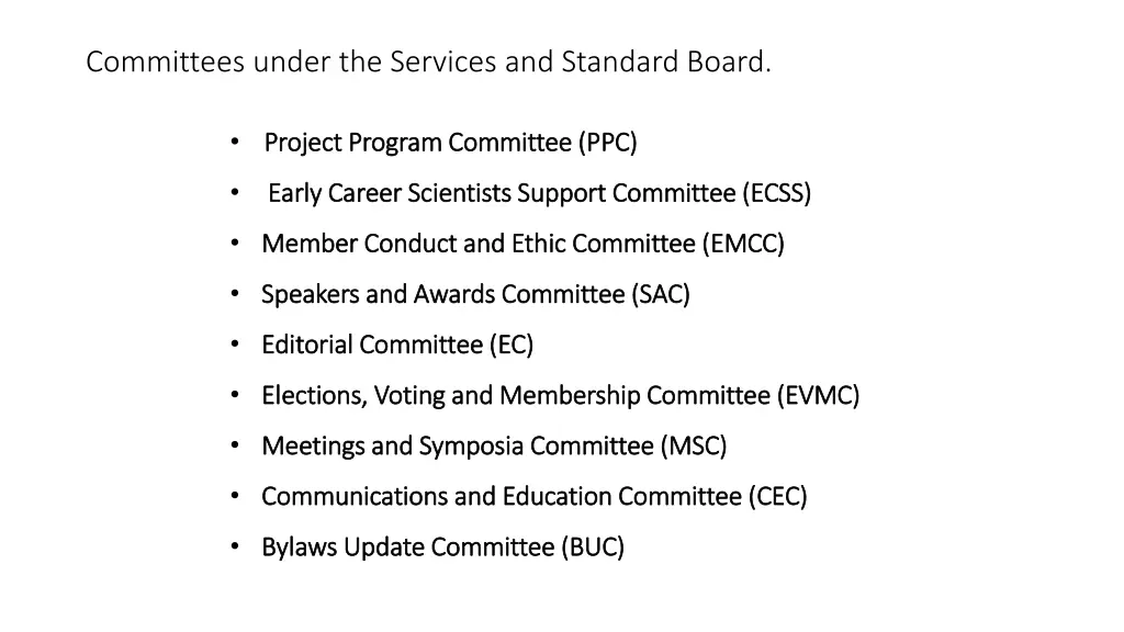 committees under the services and standard board