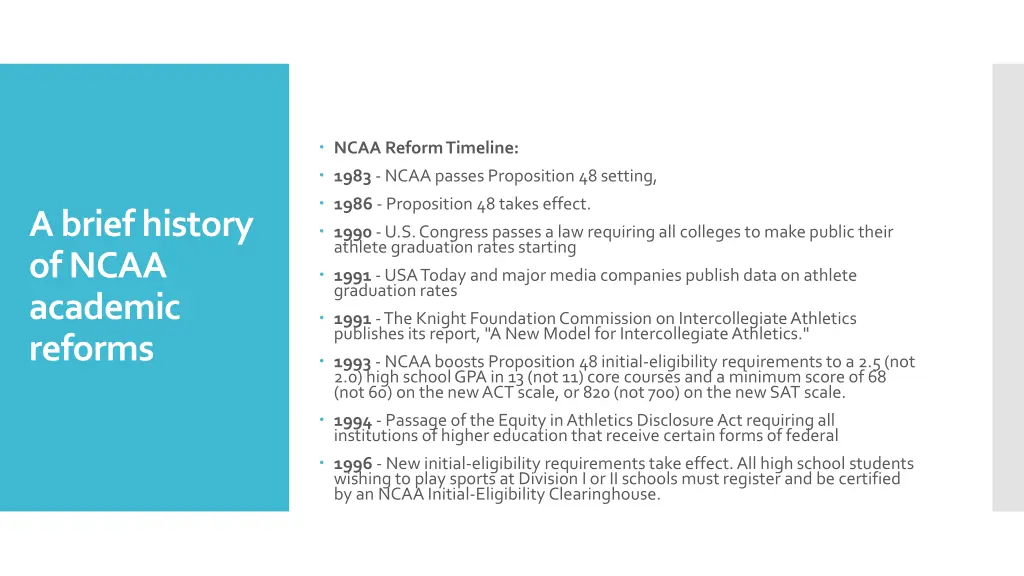 ncaa reform timeline 1983 ncaa passes proposition
