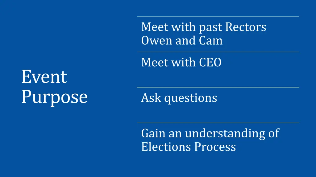meet with past rectors owen and cam