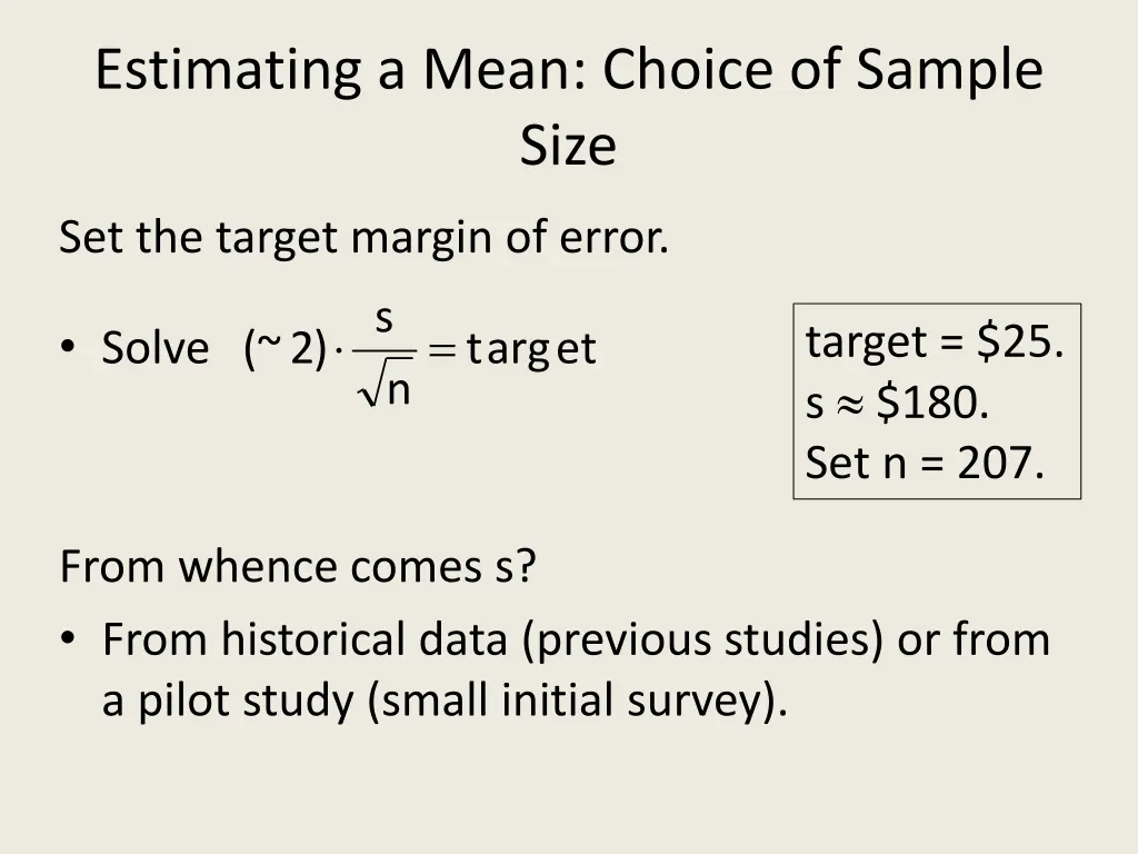 estimating a mean choice of sample size