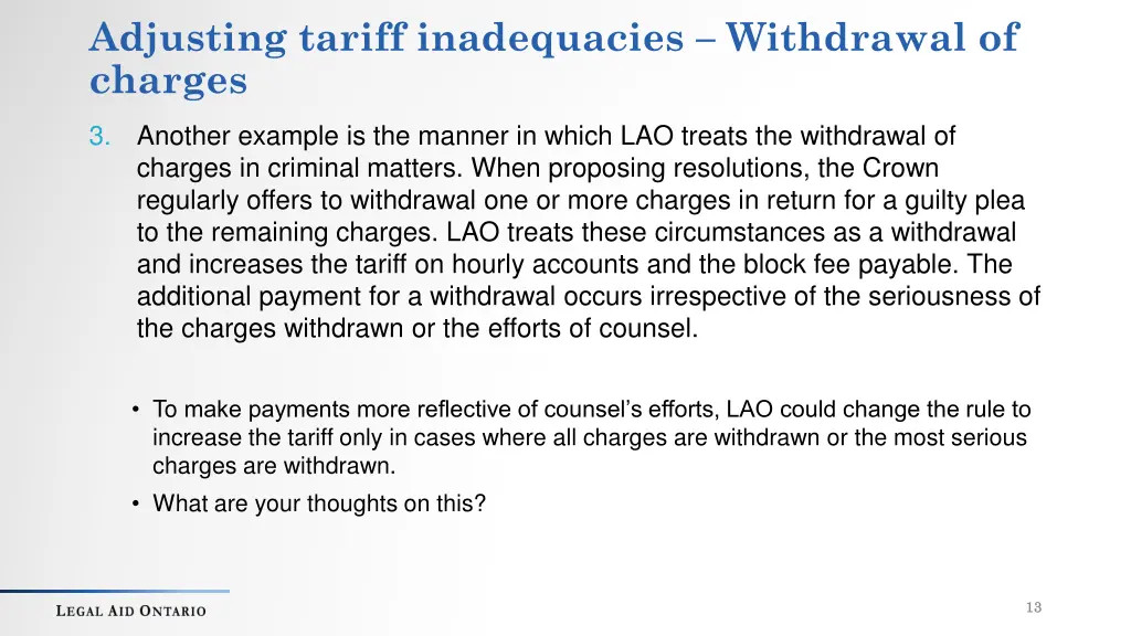 adjusting tariff inadequacies withdrawal