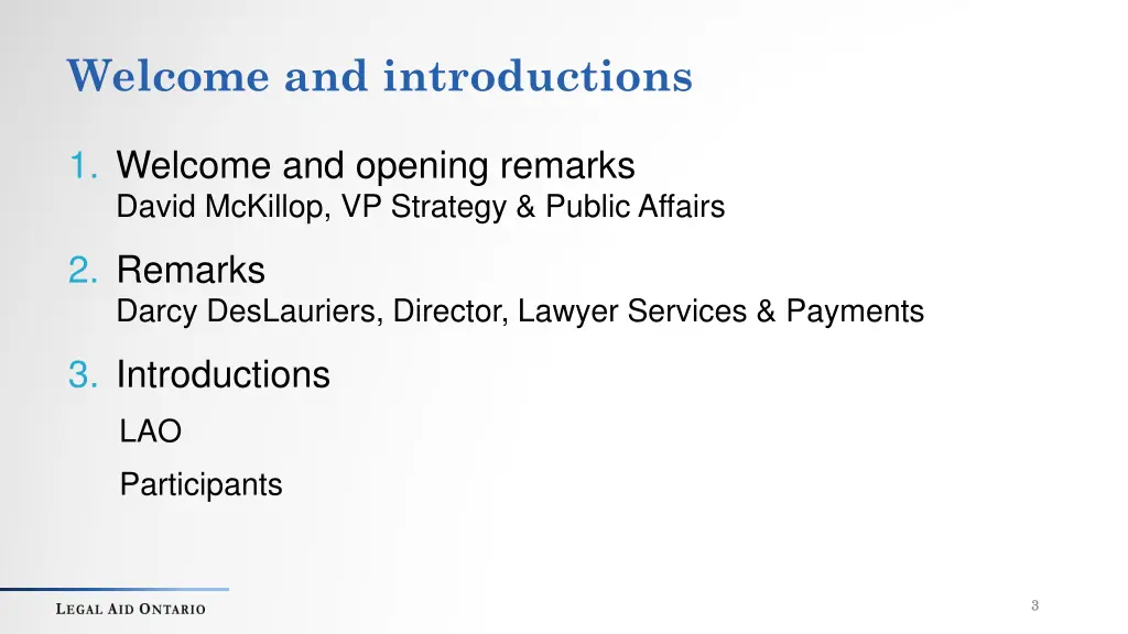 welcome and introductions