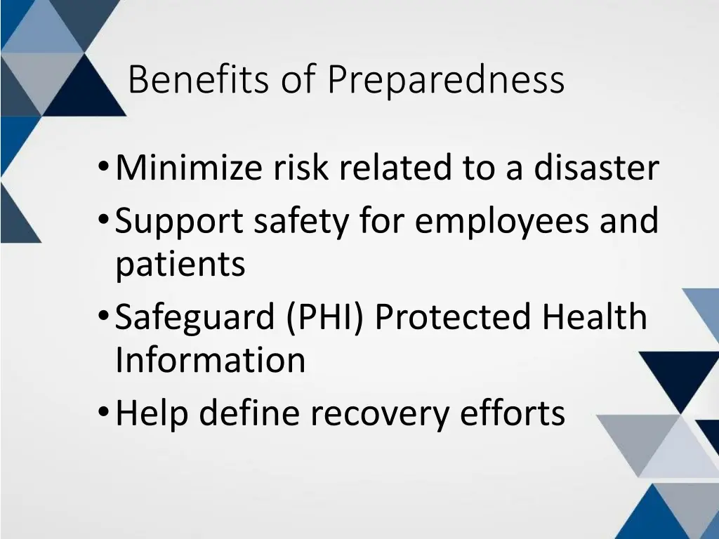 benefits of preparedness