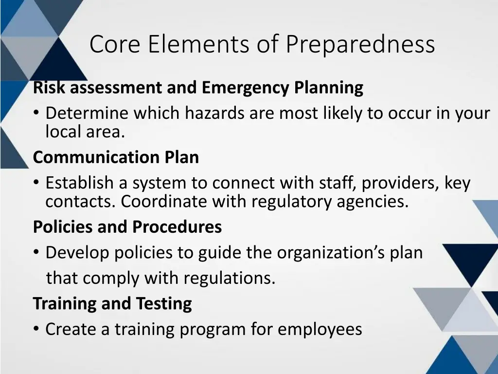 core elements of preparedness