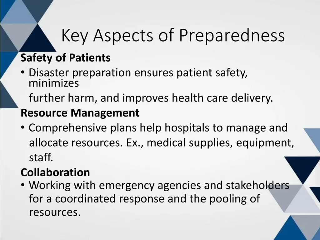 key aspects of preparedness safety of patients