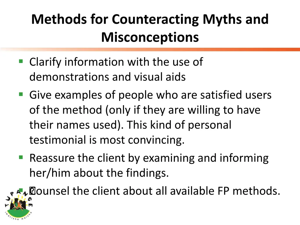 methods for counteracting myths and misconceptions