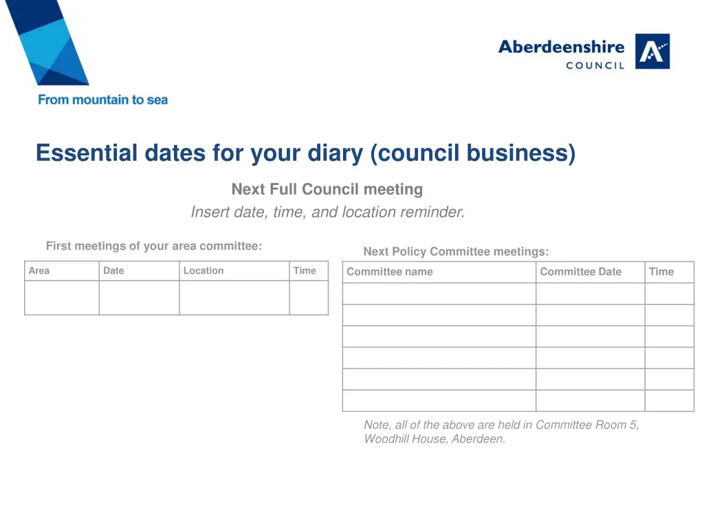 essential dates for your diary council business