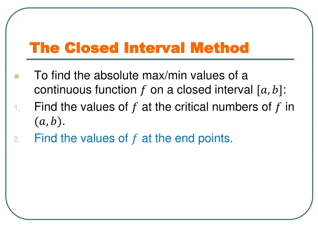 the closed interval method the closed interval 2