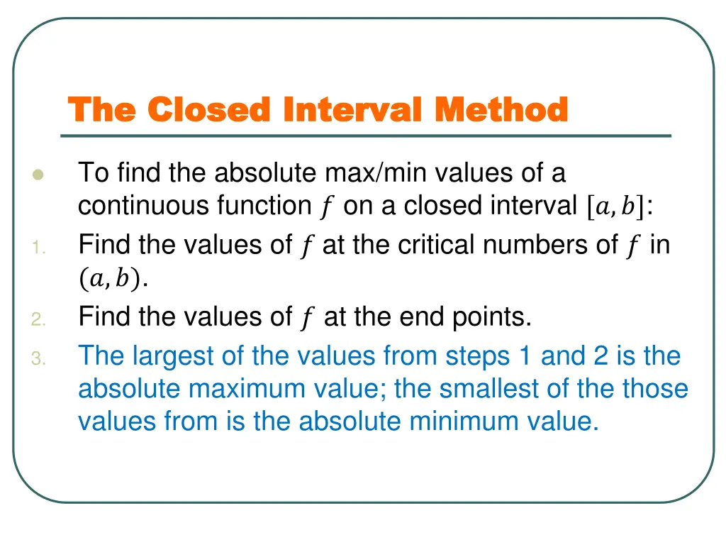 the closed interval method the closed interval 3